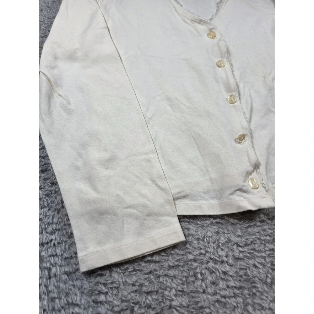 Mercer & Madison Cardigan L Cream Womens Lace Trim Button Front Long‎ Sleeve Top